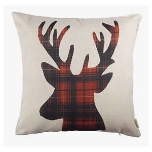 Fjfz Christmas Reindeer Decorative Throw Pillow Cover Xmas Red Black Set Of 2